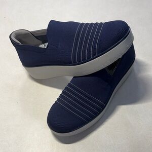 Traq by Alegria Blue Knit Slip-On Loafers